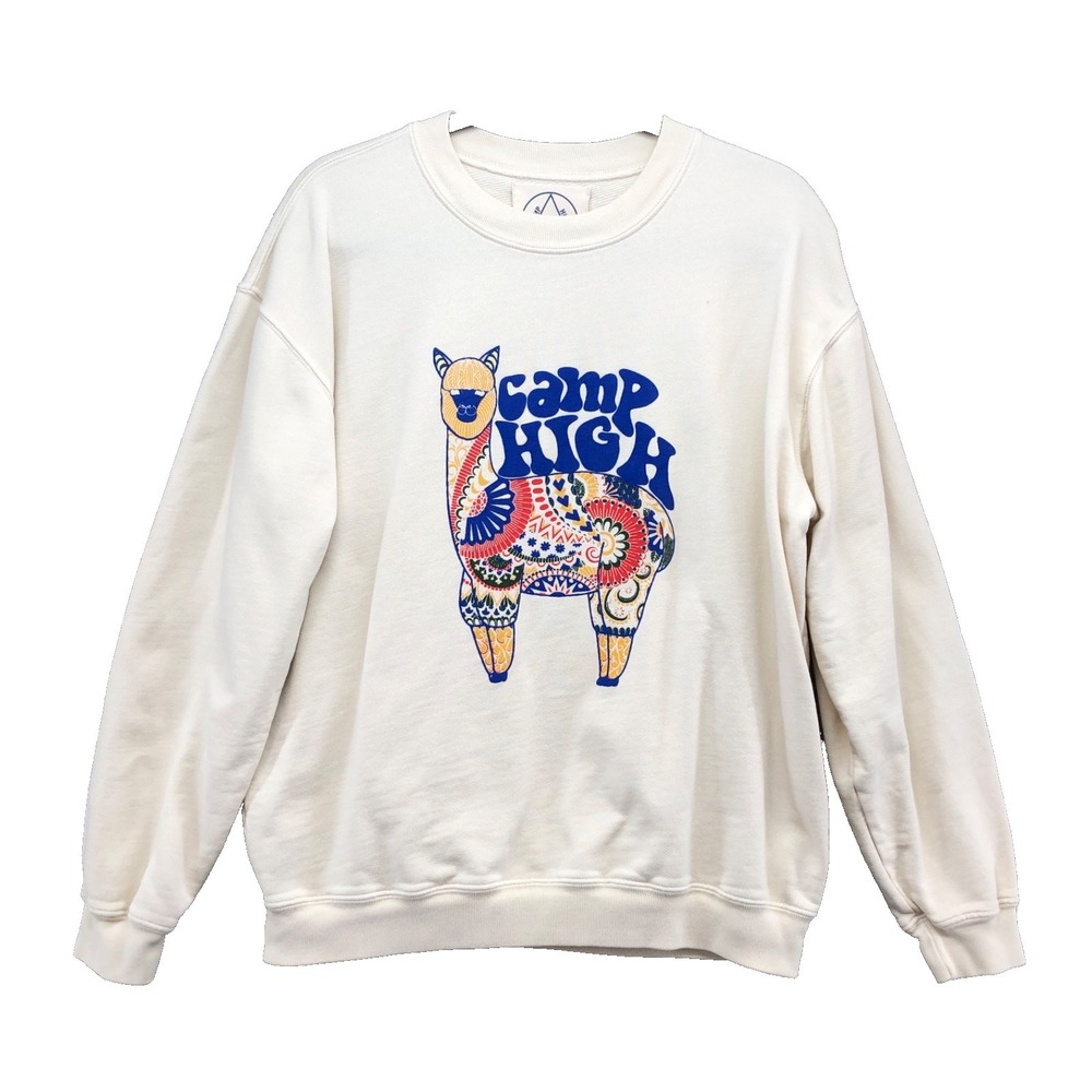 Camp High Alpaca Graphic Sweatshirt‎ Womens Medium Crew Neck Pullover Activewear